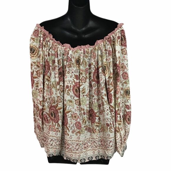 Boho off the shoulder top pink boho floral top - Picture 4 of 12
